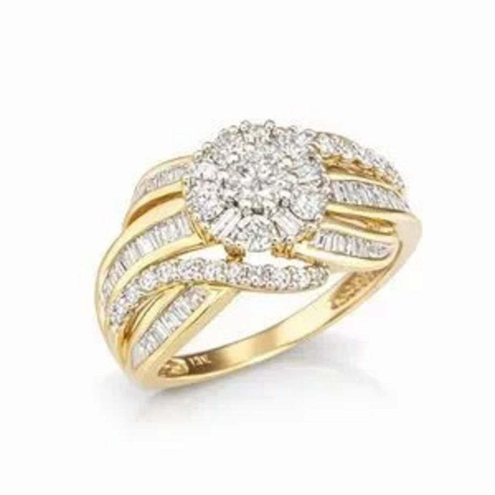 Gold Tone Diamond Cluster Cocktail Ring - Sparkling White Stones